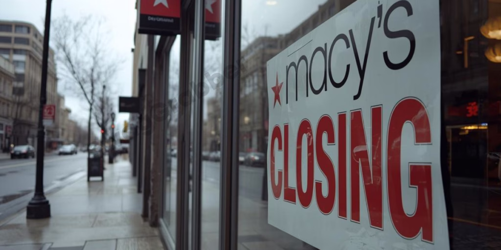 Macy's store closing sign on window.