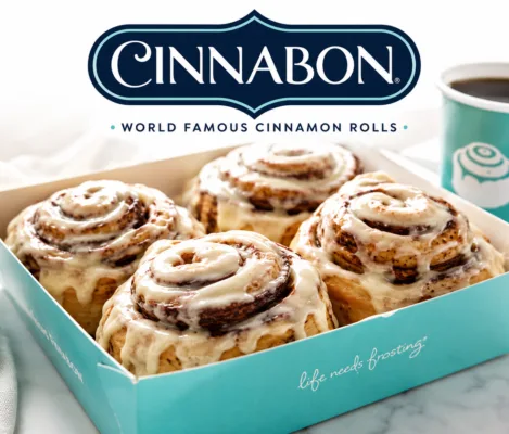 world famous cinnamon rolls in teal box