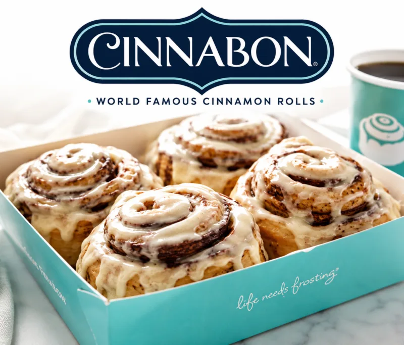 world famous cinnamon rolls in teal box