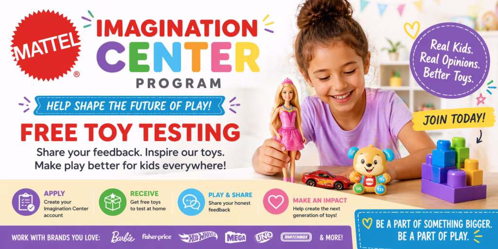 mattel imagination center toy testing program — free toys for kids