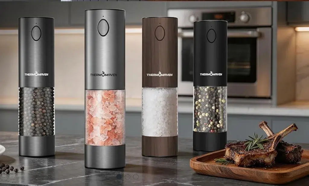 thermomaven upgraded larger capacity electric salt and pepper grinder set