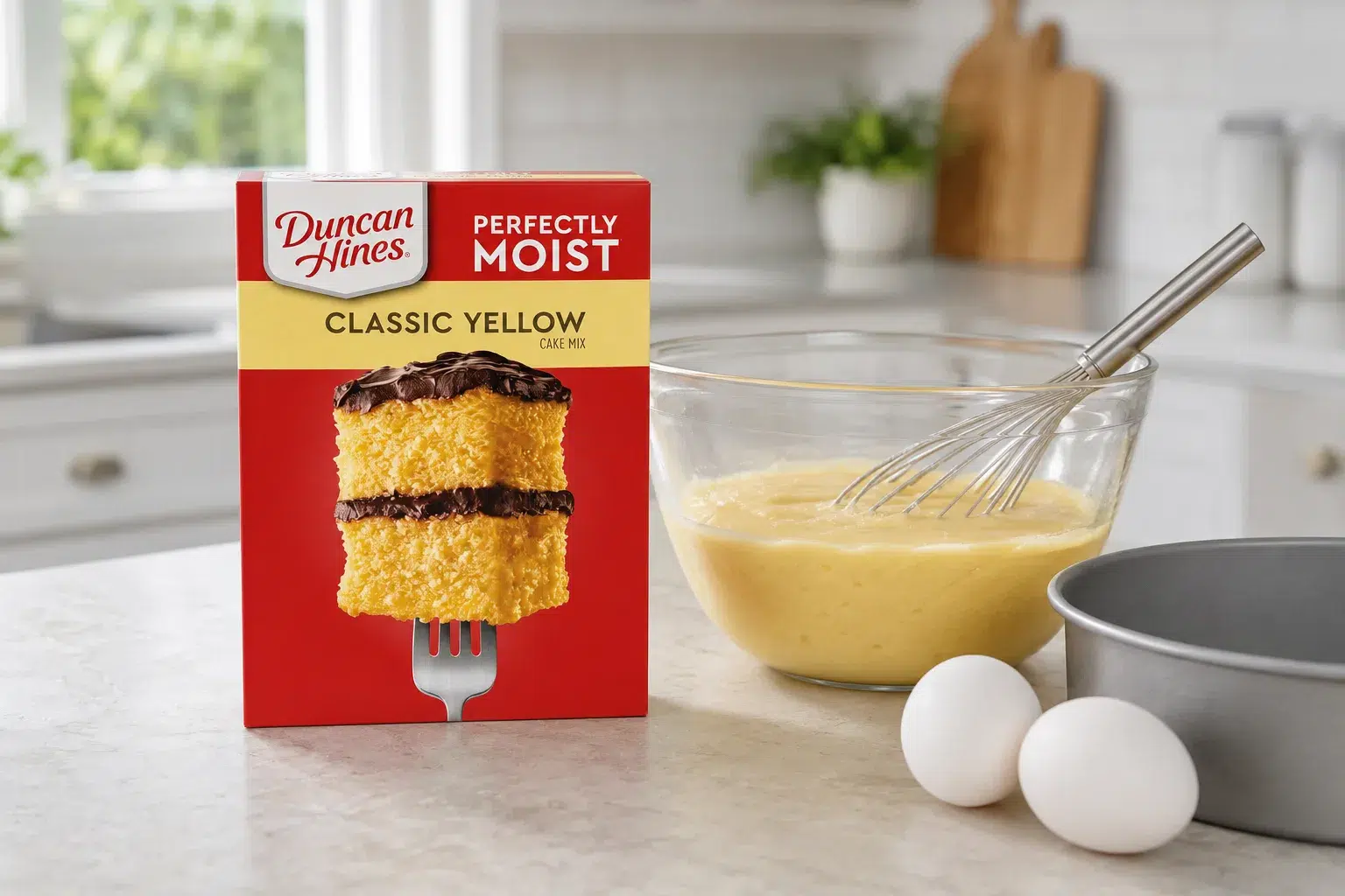 duncan hines cake mix on counter