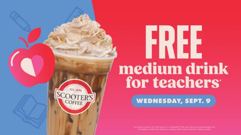 free drink for teachers at scooter’s coffee