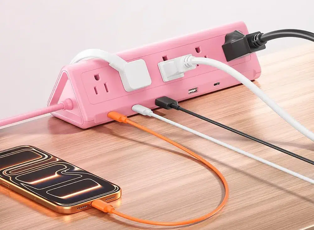 smallrt pink desk clamp power strip