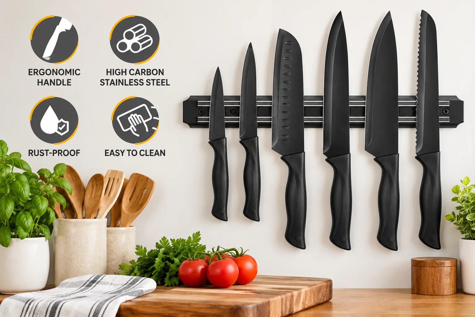 modern magnetic knife set display