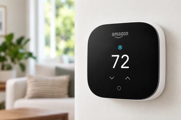 smart thermostat in a cozy living room