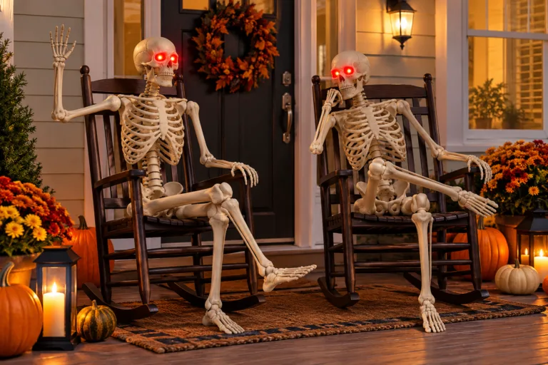 spooky skeletons on the porch